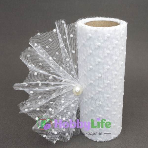 Фатин в горошек 15 см, белый №2