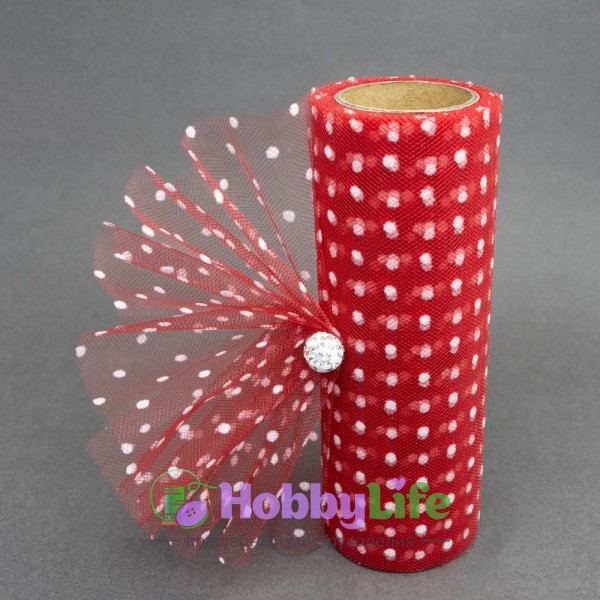 Фатин в горошек 15 см, красный №37