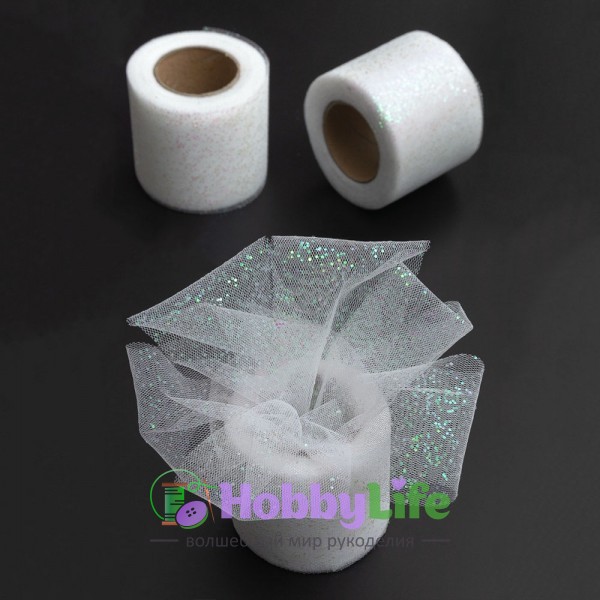 Фатин с блестками 5,5 см (1 м), белый