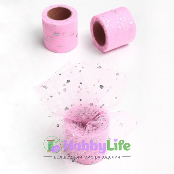 Фатин с пайетками 5,5 см (1 м), розовый