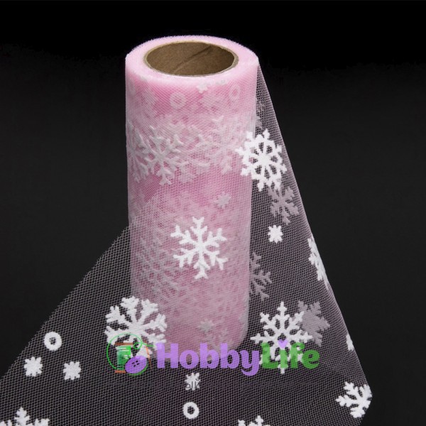 Фатин "Снежинки" 15 см, розовый