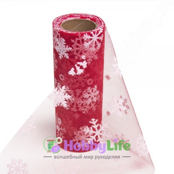 Фатин "Снежинки" 15 см, красный