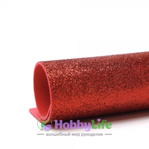 Глиттерный фоамиран А4, 2 мм Premium, красный №002