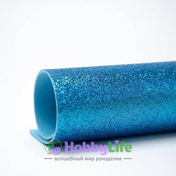 Глиттерный фоамиран А4, 2 мм Premium, бирюзовый №19