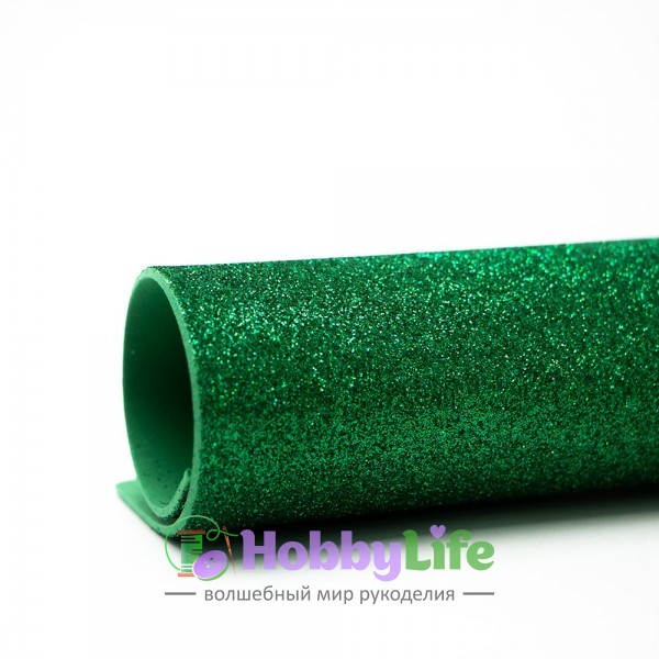 Глиттерный фоамиран А4, 2 мм Premium, темно-зеленый №2027
