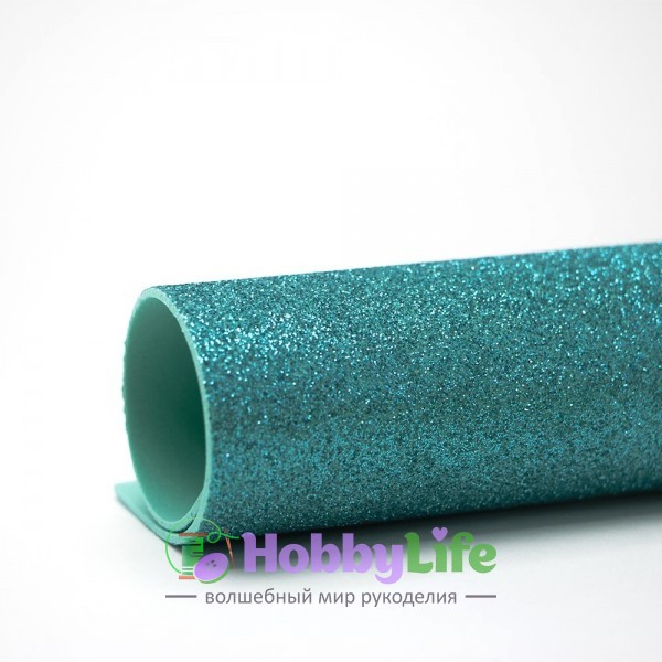 Глиттерный фоамиран А4, 2 мм Premium, аквамариновый №2035