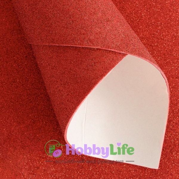 Фоамиран глиттерный А4, самоклеющийся 2 мм, красный №001