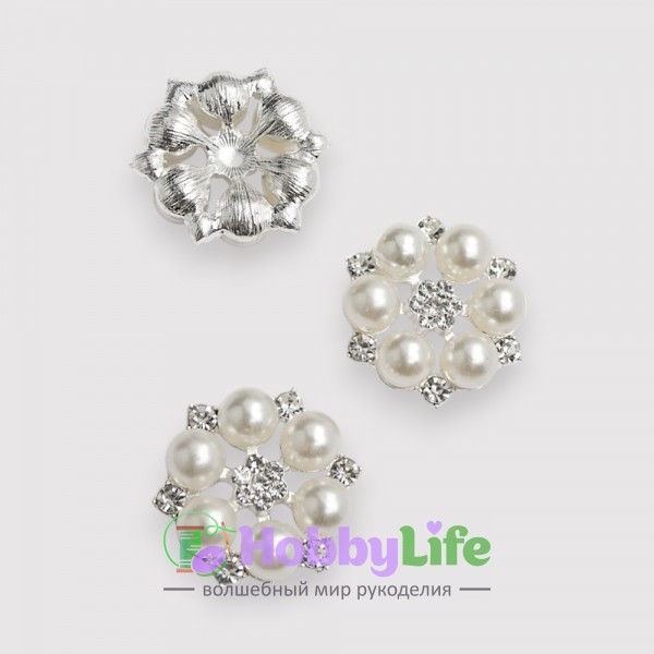 Кабошон флоризель металл "Цветочек" 2,2 см (1 шт), серебро