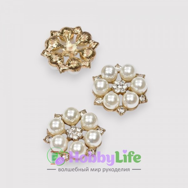 Кабошон флоризель металл "Цветочек" 2,2 см (1 шт), золото