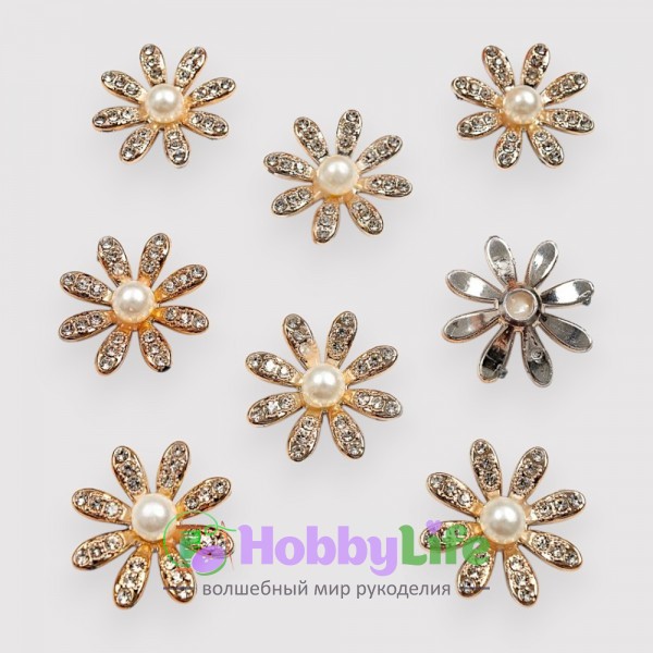 Кабошоны флоризель пластик 3 см "Цветочек" (1 шт), золото