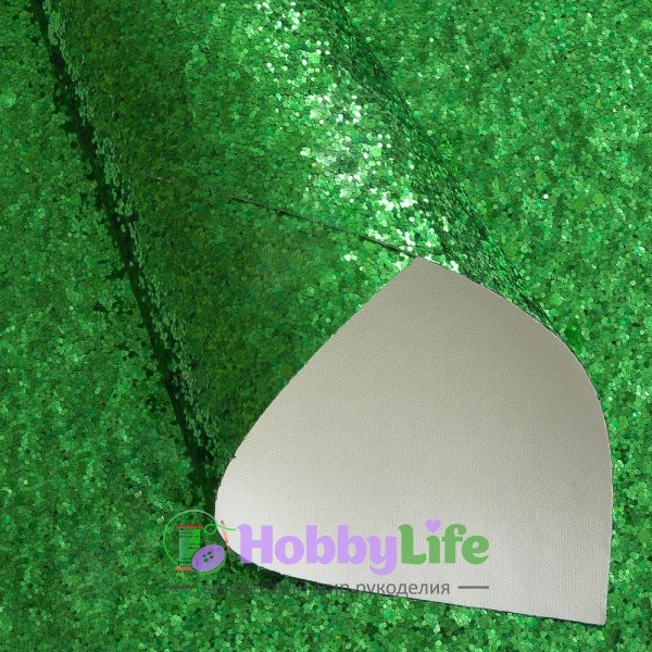 Кожзам с крупными блестками 20*30 см (1 лист), зеленый №23