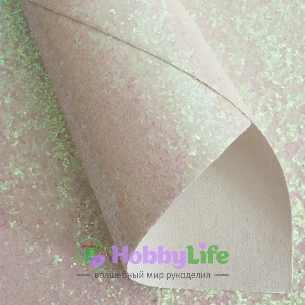 Кожзам с крупными блестками 20*30 см (1 лист), белый хамелеон №15