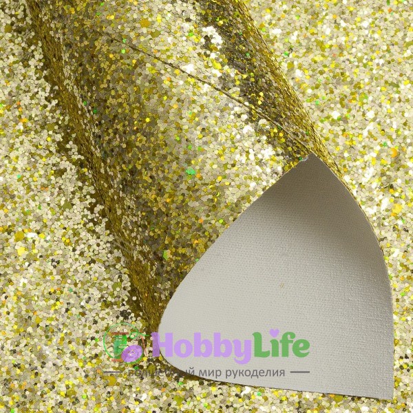 Кожзам с крупными блестками 20*30 см (1 лист), золото голографик №30