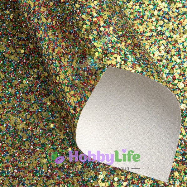 Кожзам "Крупные блестки" 20*30 см (1 лист), золото №6