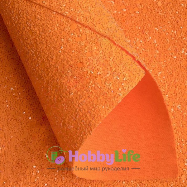 Кожзам "Блестки" 20*30 см (1 лист), ярко-оранжевый №12