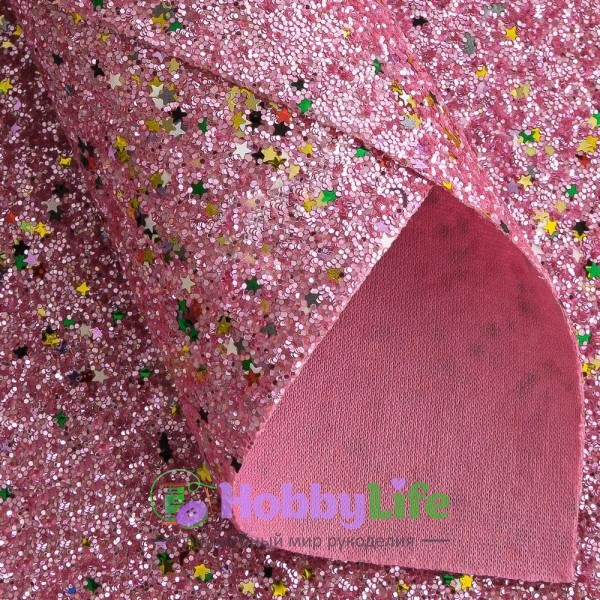 Кожзам "Блестки, звездочки" 20*30 см (1 лист), розовый №5
