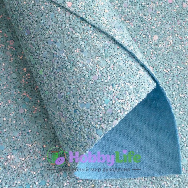 Кожзам "Блестки" 20*30 см (1 лист), светло-голубой №7