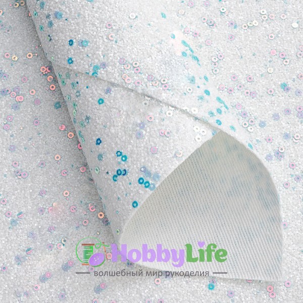 Кожзам "Блестки и пайетки" 20*30 см (1 лист), белый №2