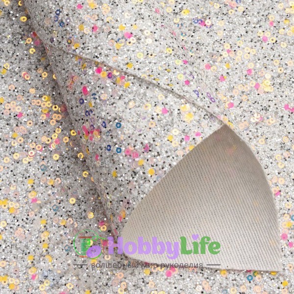 Кожзам "Блестки и пайетки" 20*30 см (1 лист), серебро №16