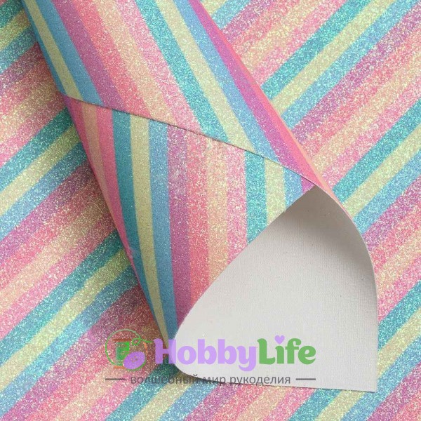 Кожзам с блестками "Разноцветные полоски" А4, №10