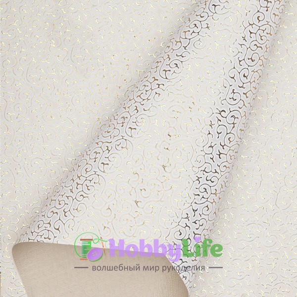 Кожзам "Узор" А4, белый/золото №5