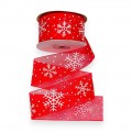 Лента органза 4 см*23 м "Снежинки", красный №1026