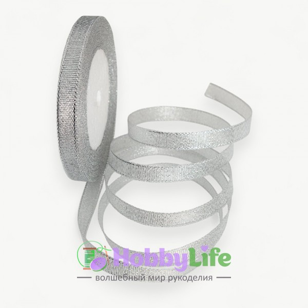 Лента парча 1 см*23 м (1 шт), серебро