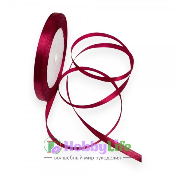 Лента атласная 0,6 см*23 м, бордовый №037