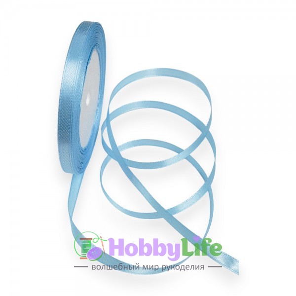 Лента атласная 0,6 см*23 м, голубой №187