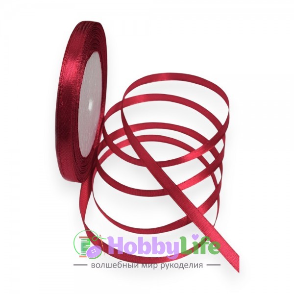 Лента атласная 0,6 см*23 м, бордовый №033