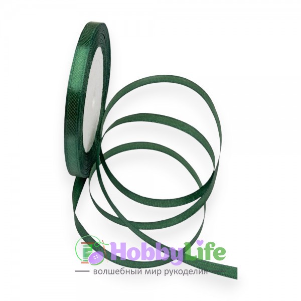 Лента атласная 0,6 см*23 м, темно-зеленый №049
