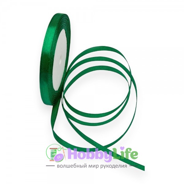 Лента атласная 0,6 см*23 м, зеленый №076