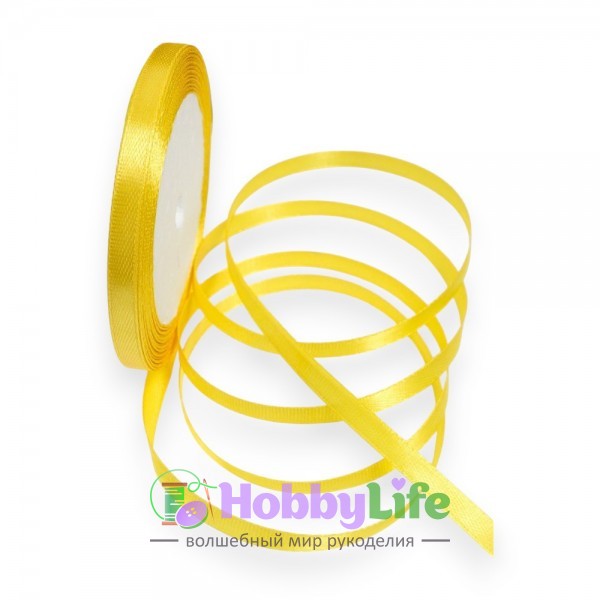 Лента атласная 0,6 см*23 м, желтый №132