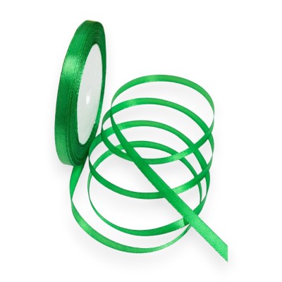 Лента атласная 0,6 см*23 м, зеленый №019 Лента атласная 0,6 см*23 м, зеленый №019