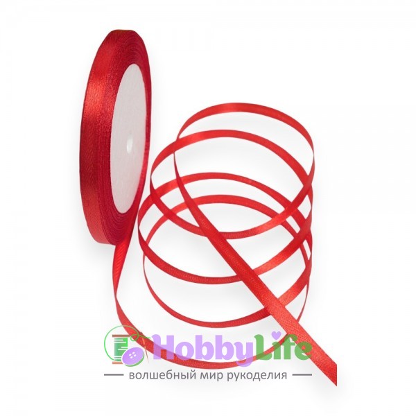 Лента атласная 0,6 см*23 м, красный №026