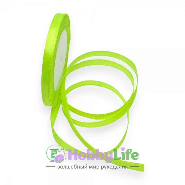 Лента атласная 0,6 см*23 м, лаймовый №057