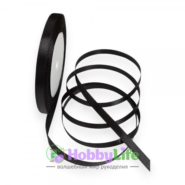 Лента атласная 0,6 см*23 м, черный №039