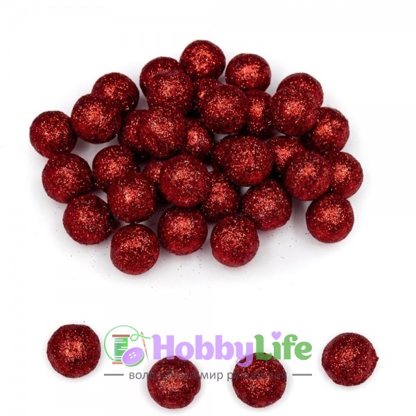 Новогоднее украшение "Шарик" 2 см (10 шт), красный