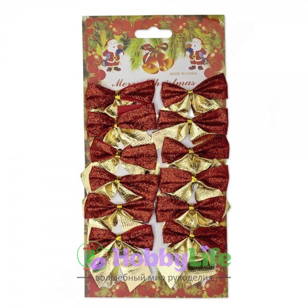 Новогодние банты 5,5 см (12 шт), красный/золото