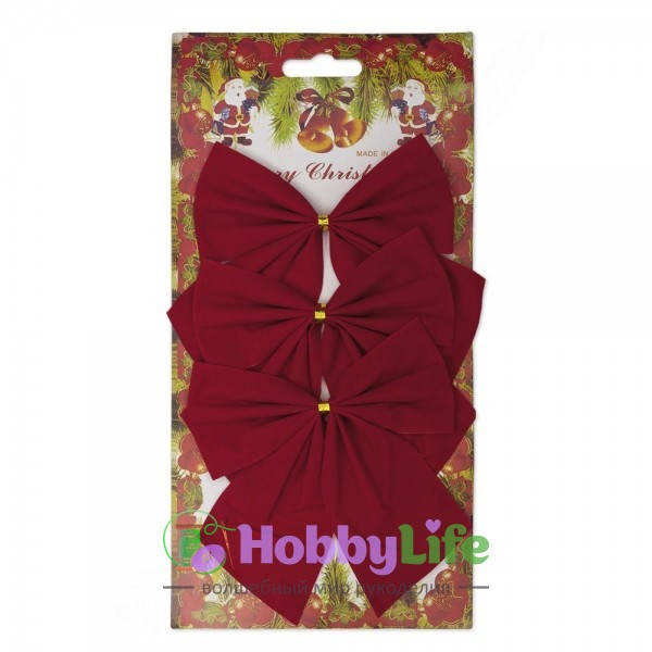 Новогодние банты 11 см (3 шт), красный