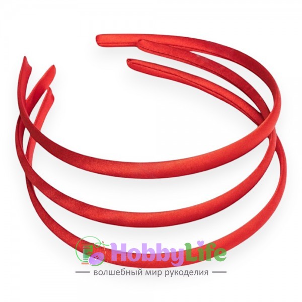 Ободки для волос с атласной тканью пластик. 1 см (1 шт), красный №026