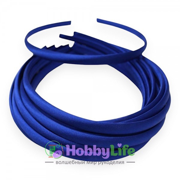 Ободки для волос с атласной тканью пластик. 1 см (1 шт), синий №25