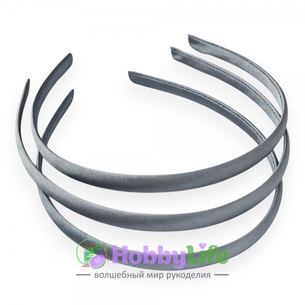Ободки для волос с атласной тканью пластик. 1 см (1 шт), серый №125