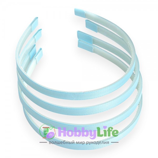 Ободки для волос с репсовой тканью пластик. 1 см (1 шт), голубой №081