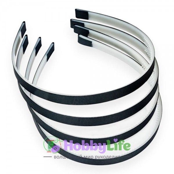 Ободки для волос с репсовой тканью пластик. 1 см (1 шт), черный №39