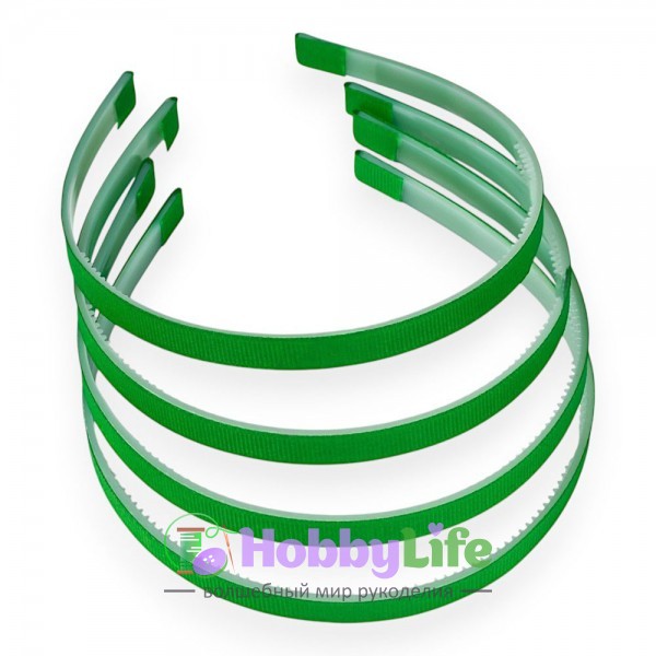 Ободки для волос с репсовой тканью пластик. 1 см (1 шт), зеленый №061