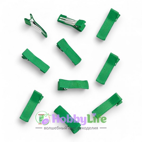 Зажим 3,5 см, с репсовой лентой (1 шт), зеленый