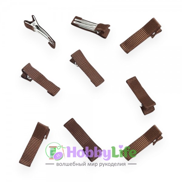 Зажим 3,5 см, с репсовой лентой (1 шт), шоколадный