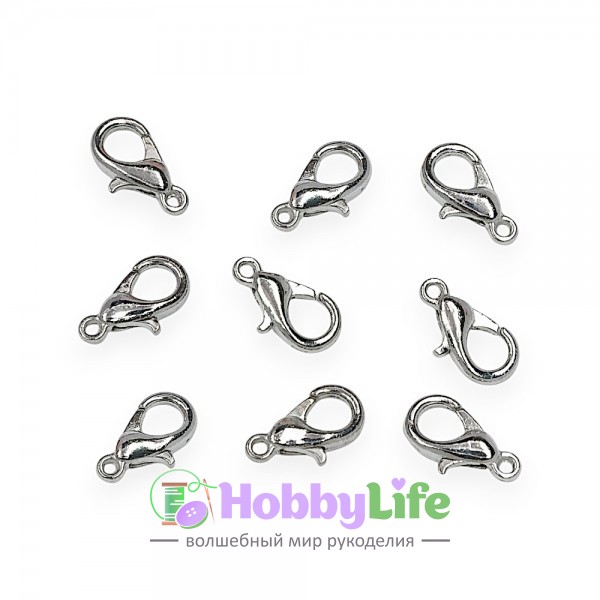 Застежка-карабин 10 мм (1 шт), серебро