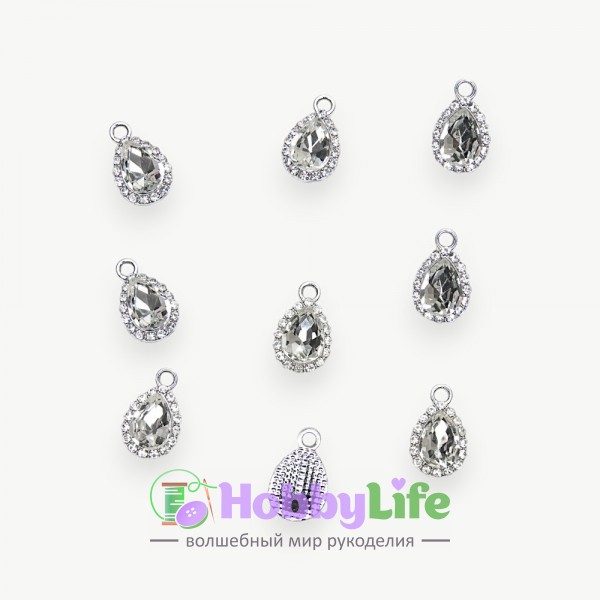 Подвеска металл "Капля" 1*1,3 см (1 шт), серебро/серебро